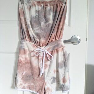 Gray Pink Tie Dye Romper
